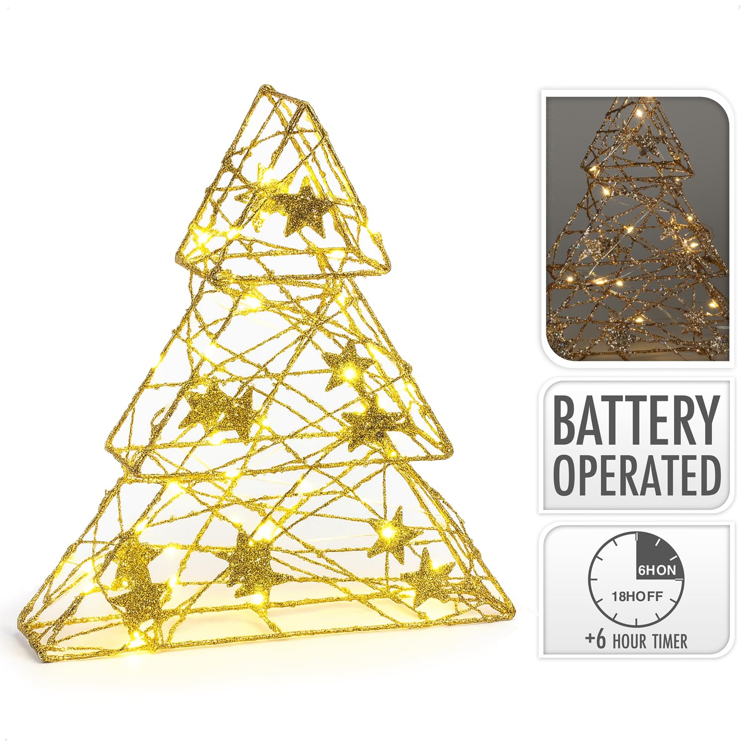 Sapin De Noël Lumineux En Bois EMOS 15 LED Blanche Chaude - Décoration Intérieure Sur Piles Avec Minuterie