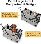 Veehoo Grand porte-animaux avec roues pour 2 Chats, très longs 76cm Porte-chat pliable avec diviseur amovible & Poignée télescopique, transporteur de voyage pour animaux de compagnie 2 Petits chiens, 76× 38× 51 cm