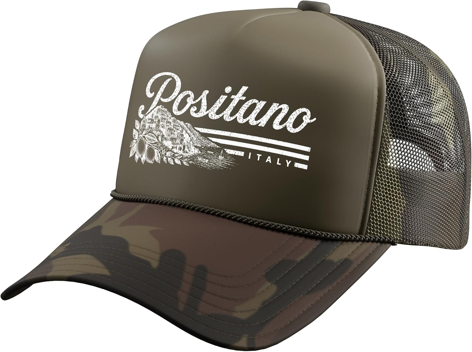 Positano Italy Vintage Retro Travel Destination Trucker Hat with Adjustable Mesh Back