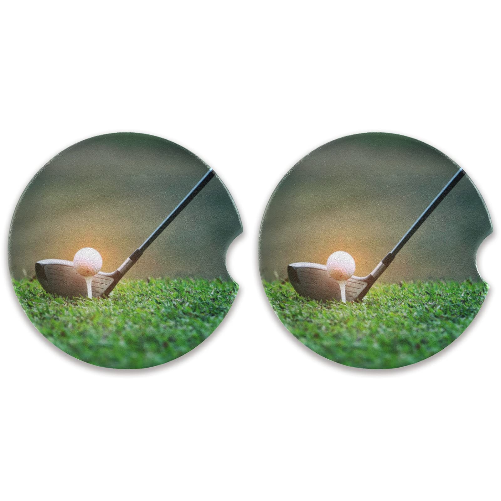 Car Coaster 2 Pack Art Painting Golf Ball Car Coaster for Drinks Absorbent Ceramic Cup Holder Coaster for Men Women Removal Cute Car Accessories 2.56in