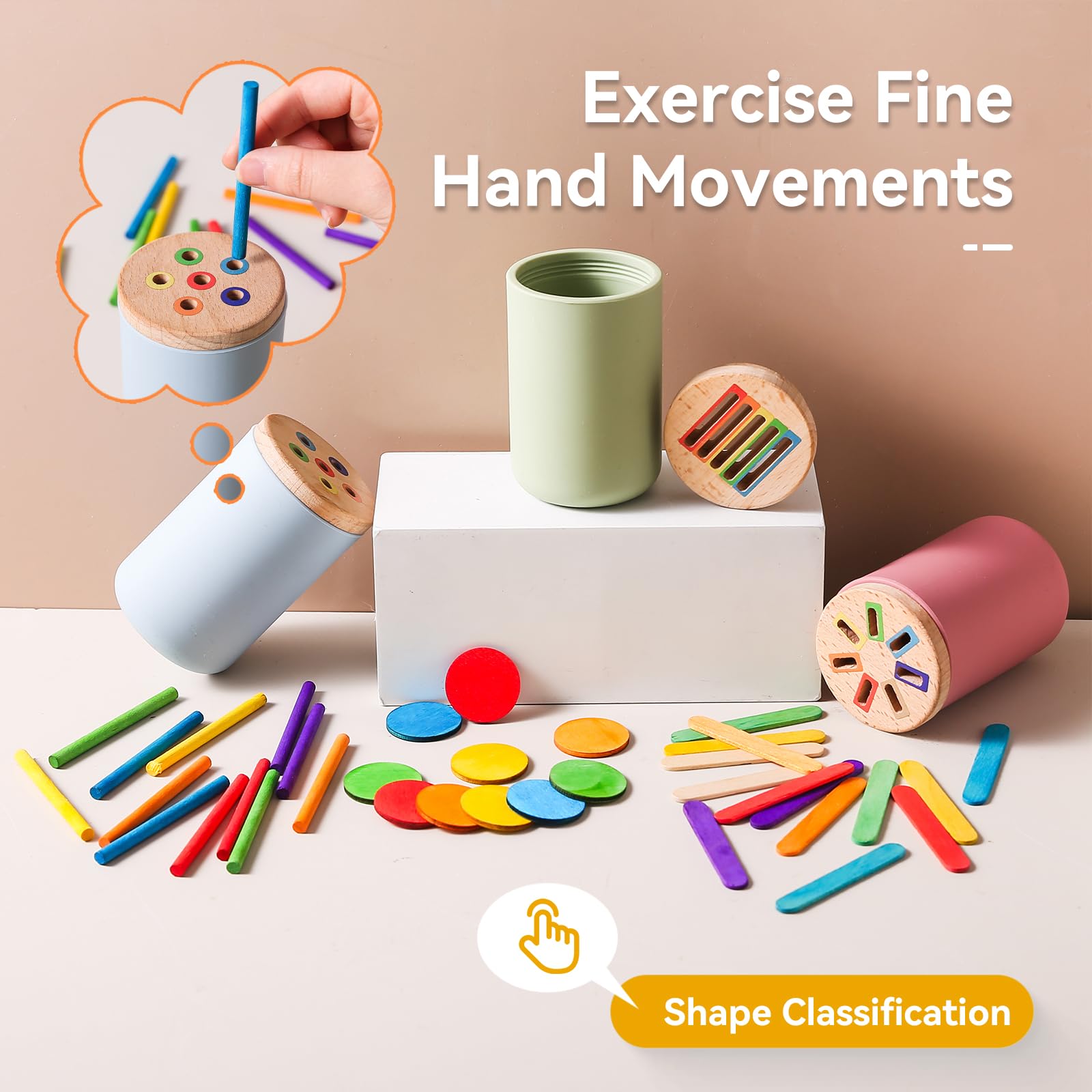 LOEPENLE 3-in-1 Montessori Spielzeug Ab 1 Jahr – Holz Sortier- & Stapelspiel Mit Stäbchen, Münzen & Röhren
