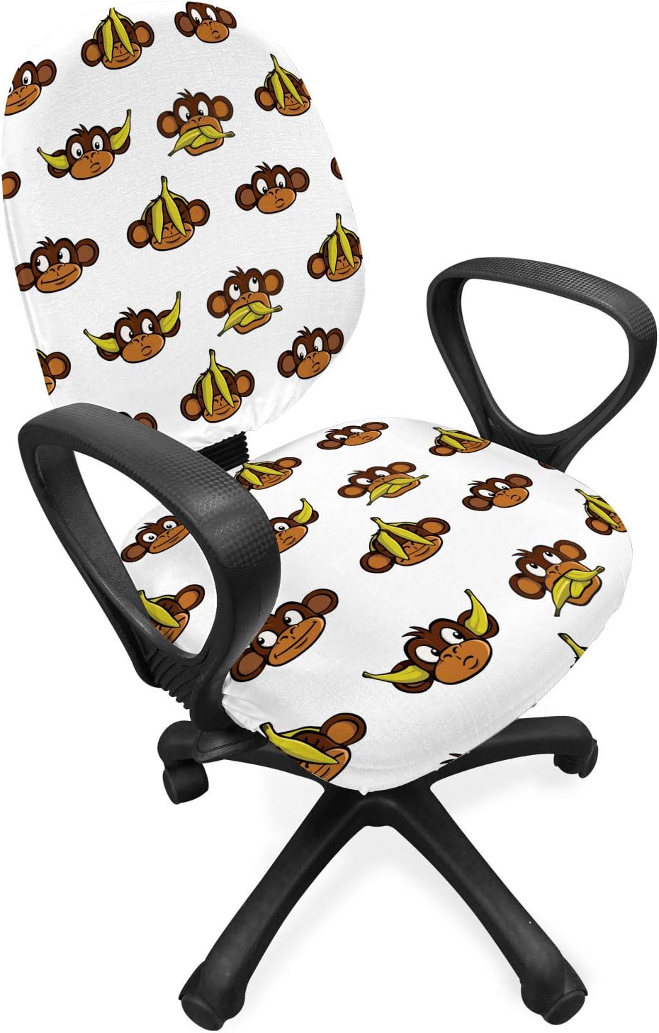 Ambesonne Cartoon Office Chair Slipcover, Funny Monkeys with Bananas Various Expressions Animal Comedy Design, Protective Stretch Decorative Fabric Cover, Standard Size, Brown Yellow