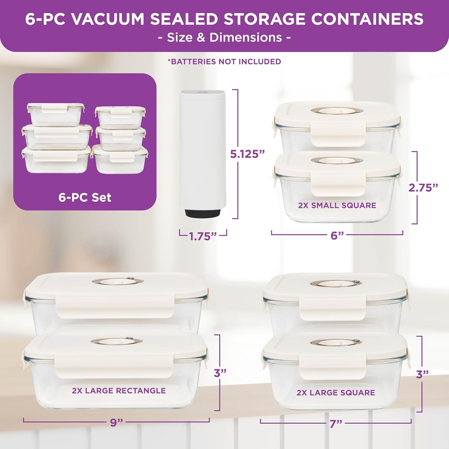HOLDN’ STORAGE Vacuum Food Storage Containers, Set of 6 Glass Containers Mix & Electronic Pump - Keep Food Fresh Longer, BPA-Free Glass, Leak-Proof, Ideal for Meal Prep, Marinating