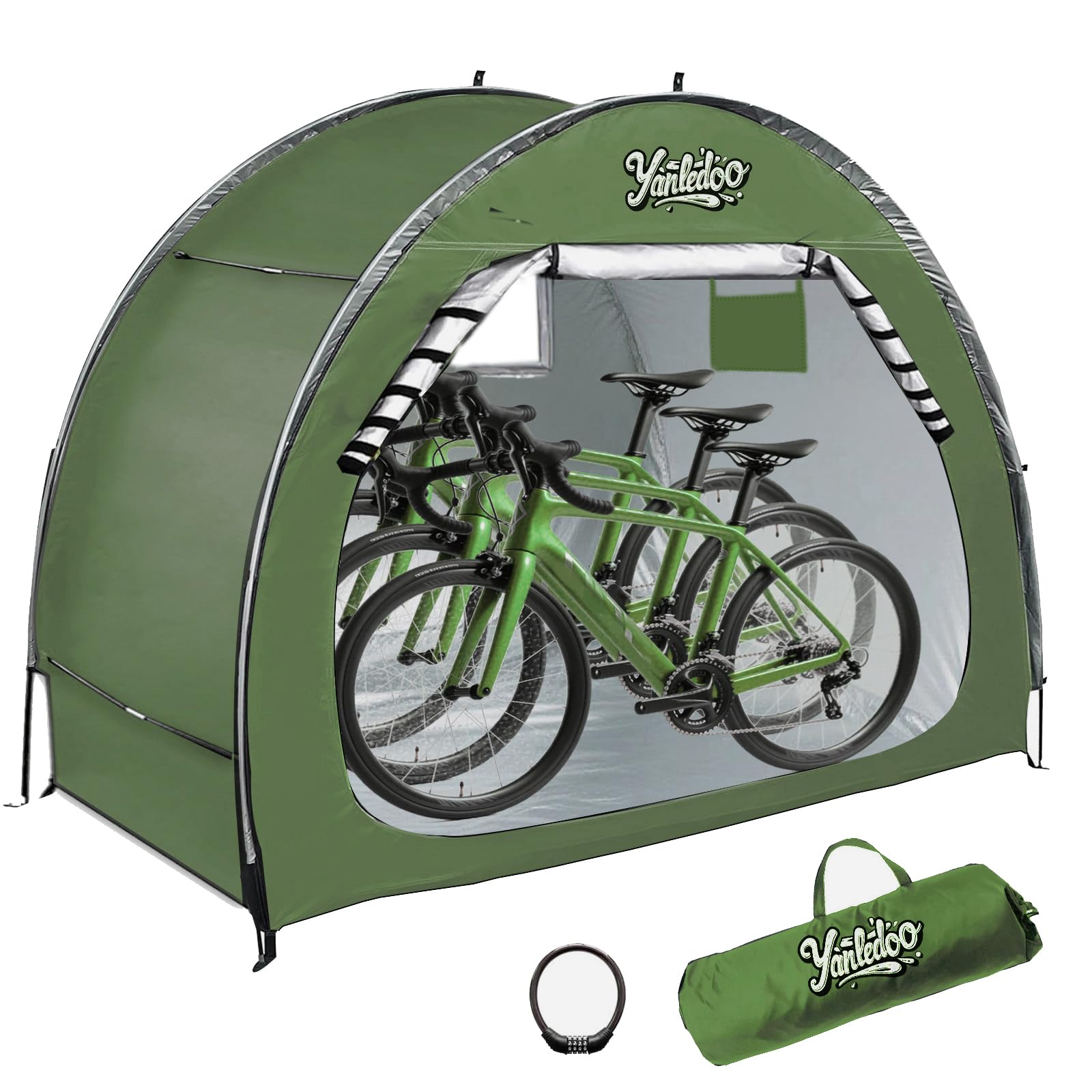 Bike Shed, Outdoor Portable Bike Storage Shed Tent, Bike Tent, Waterproof Bicycle Shelter with 210D Oxford Fabric, Bicycle Cover Fits 2-3 Bikes (Green) - 1