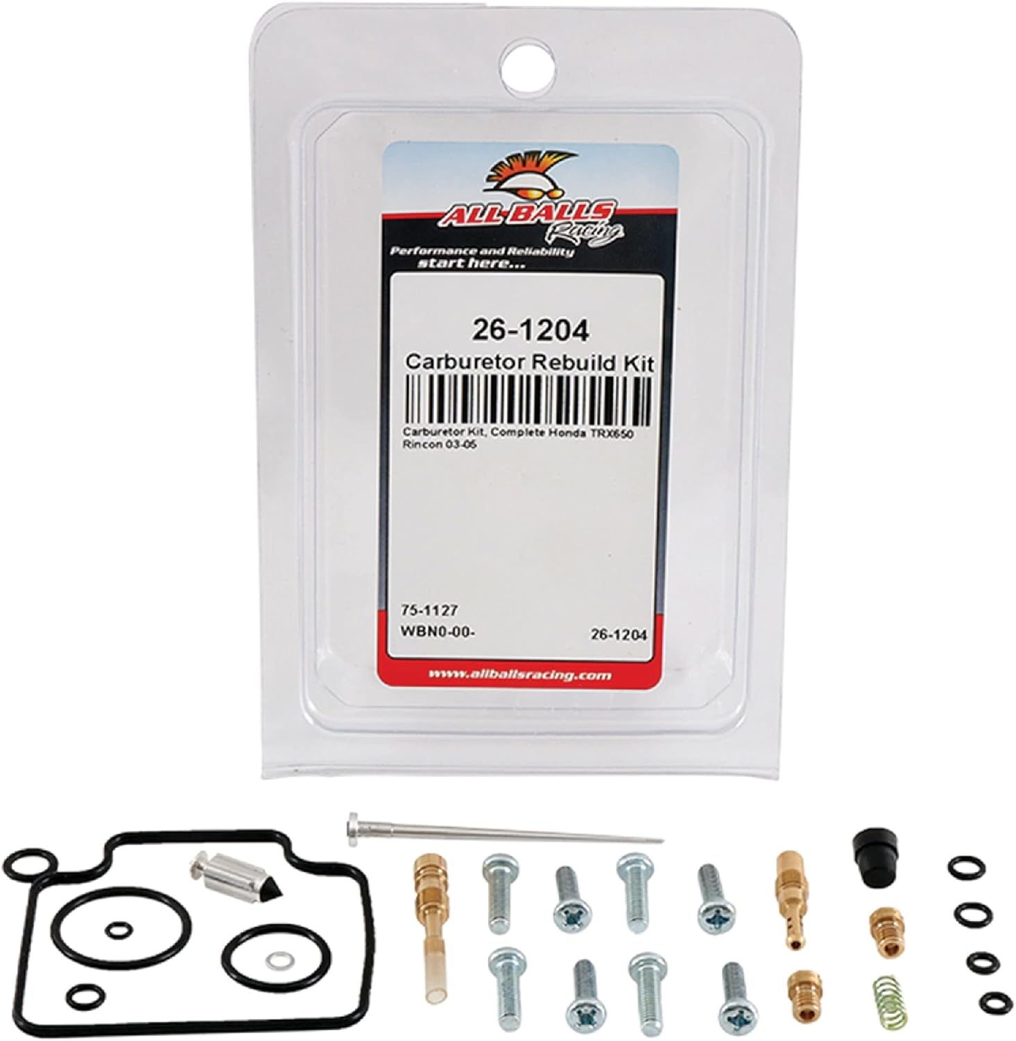 All Balls Racing Carburetor Rebuild Kit 26-1204 Compatible With/Replacement For Honda TRX650 Rincon 2003-2005