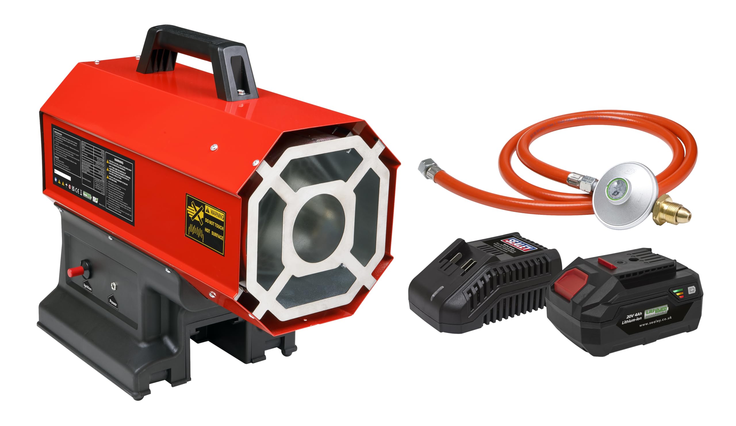 Sealey Propane Space Heater 230V 30,000-68,000Btu/Hr (9-20Kw) 20V 4Ah Space Warmer® Kit - Lp69ccombo