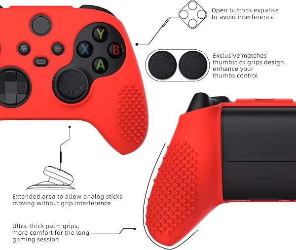 eXtremeRate PlayVital 3D Studded版Xbox Series X/Sコントローラーに対応用アンチスリップシリコーンカバースキン、黒い親指グリップキャップ6つ付き、Xbox Coreワイヤレスコントローラ対応用ソフトラバーケースプロテクター【パッションレッド】 - 3