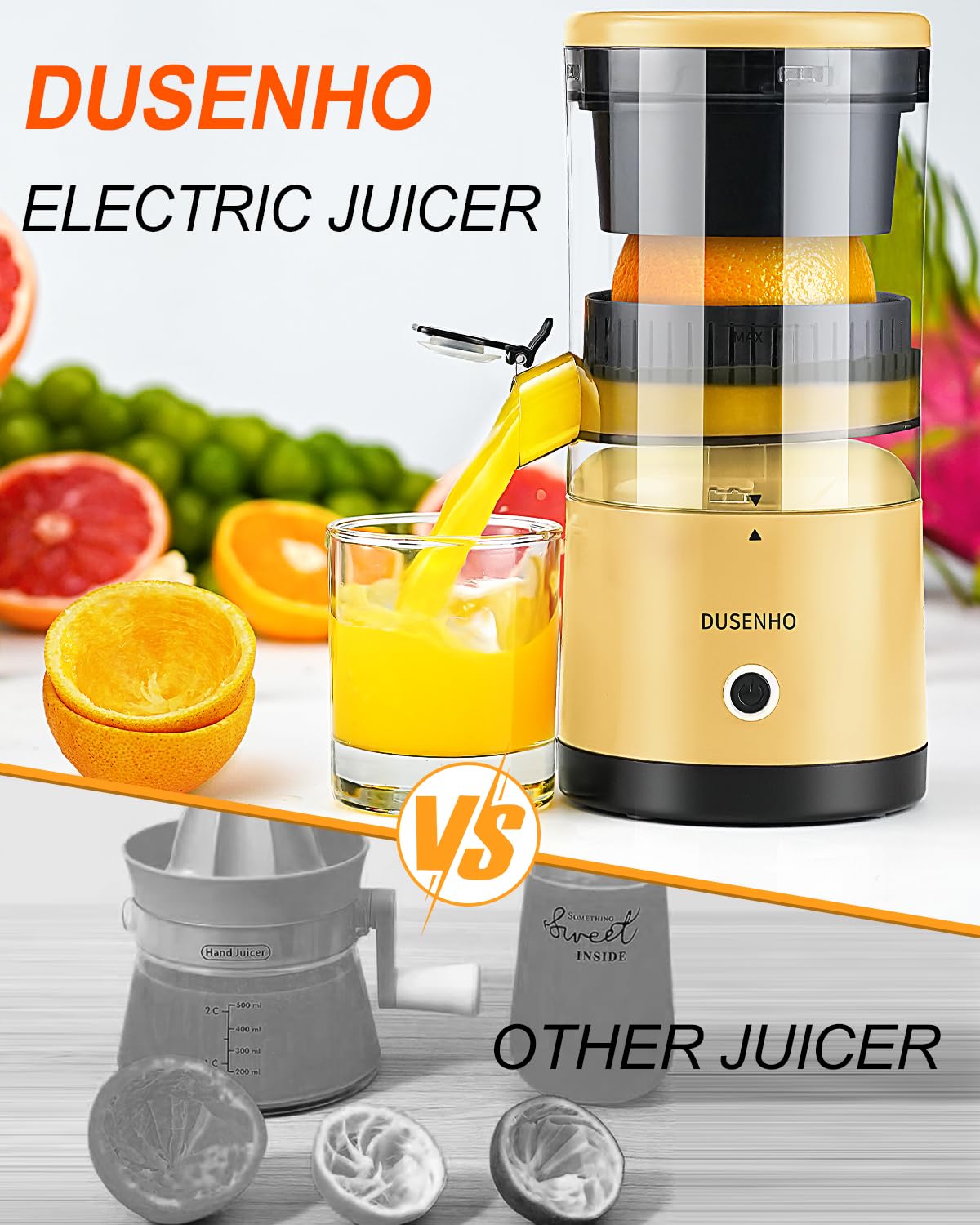 Exprimidor eléctrico de cítricos recargable - Exprimidor eléctrico con USB y cepillo de limpieza, exprimidor compacto portátil para naranja, limón, limas 4