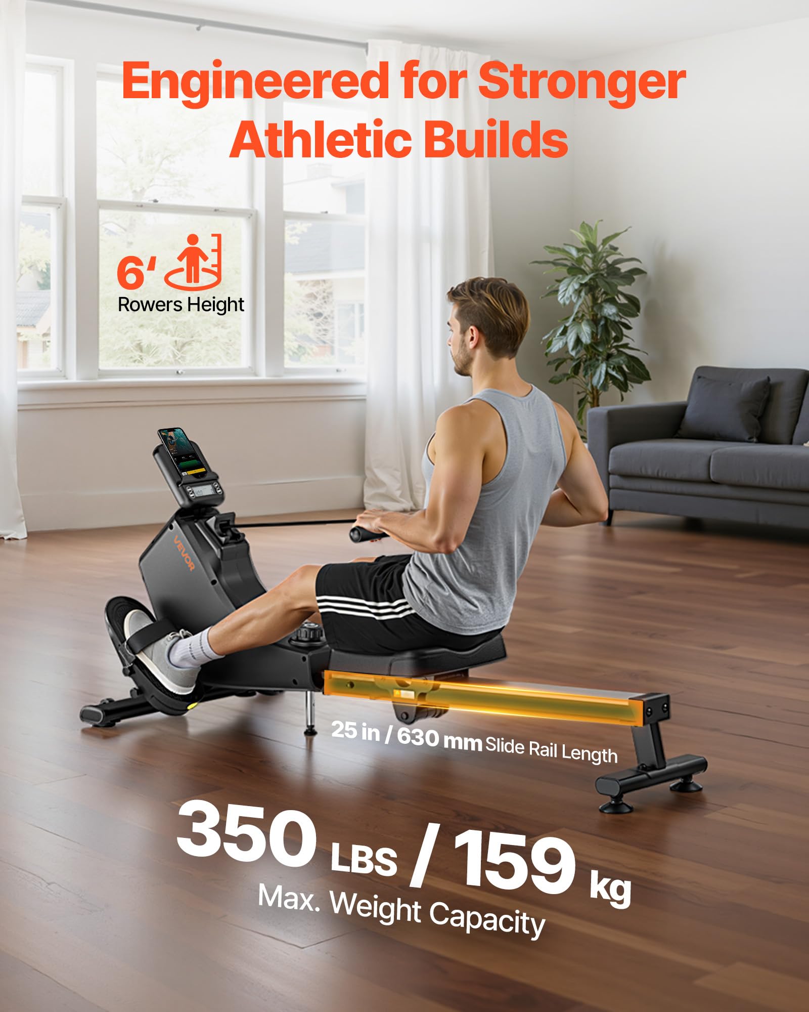 VEVOR Vogatore Magnetico, Resistenza Silenziosa Regolabile a 16 Livelli, Vogatore Pieghevole per la Casa, Capacità 158 kg, Vogatori Allenamento Aerobico con APP Bluetooth e Monitor LCD