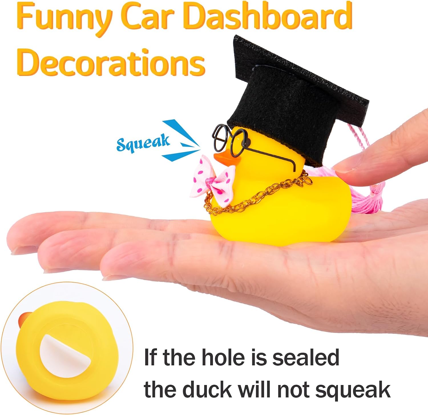 wonuu Rubber Duck Car Ornaments Graduation Duck Car Dashboard Decorations with Graduation Hat and Bow Tie