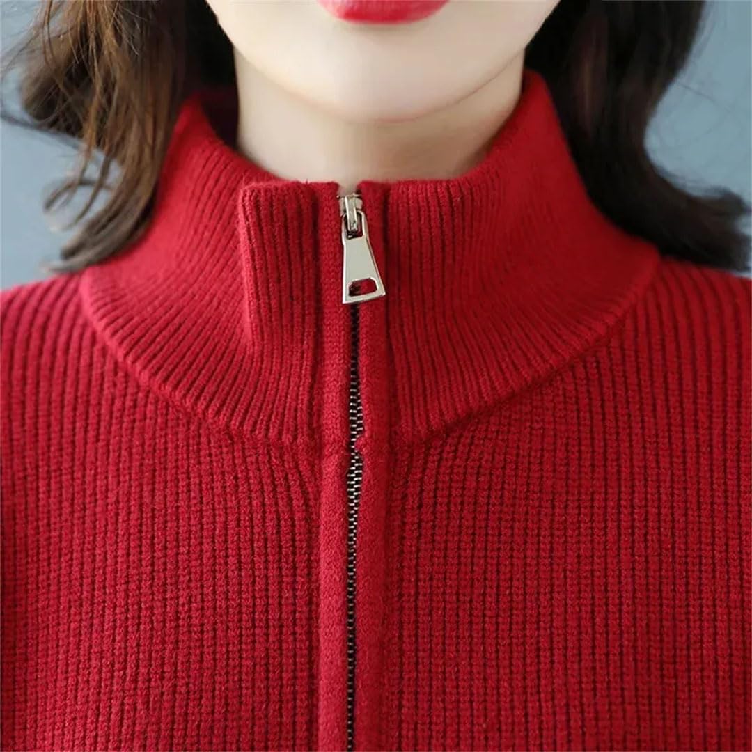 Alloaone Chaqueta De Punto para Mujer, Cárdigan con Cremallera, Suéter Informal con Cuello Levantado, Cárdigans De Punto