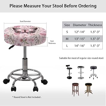 Butterfly Round Bar Stool Covers with Elastic Band Pink Floral Elastic Bar Stool Slipcovers to Keep Clean Non-Slip Elastic Stool Covers Round Set of 2 Round Stool Covers for Home Decor