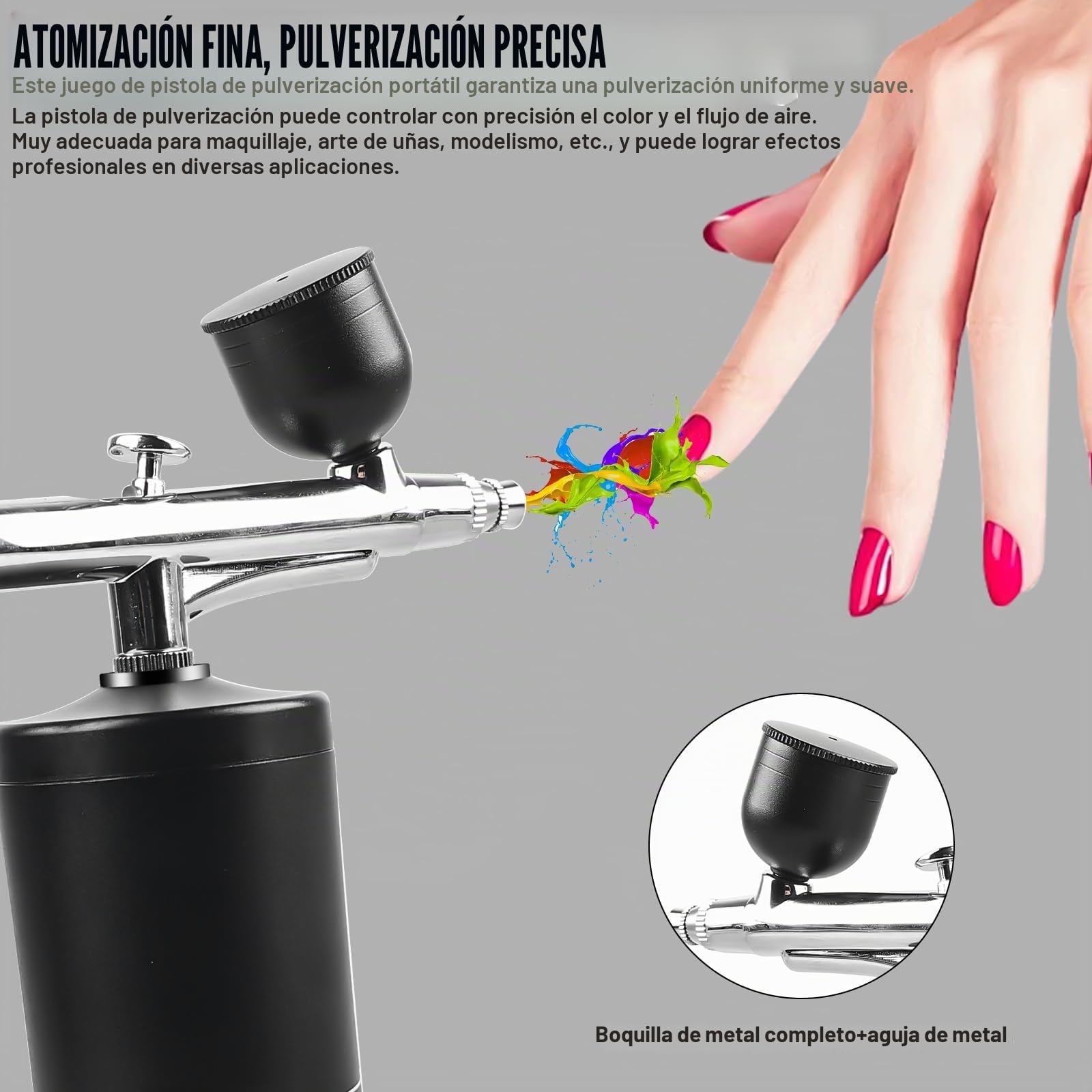 Juego de aerógrafo portátil, con compresor recargable, pistola de aerógrafo de mano para decoración de uñas, maquillaje, decoración de pasteles, tatuajes, pintura facial y pistola aerógrafo, juego de