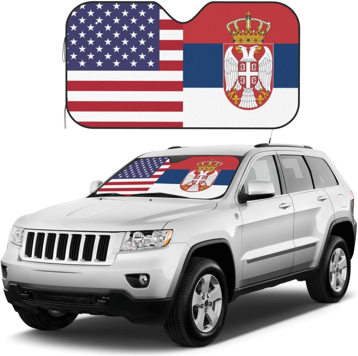 America Serbia Friendship Flag Foldable Car Windshield Sunshade Blocks Heat and Sun Glare Uv Rays