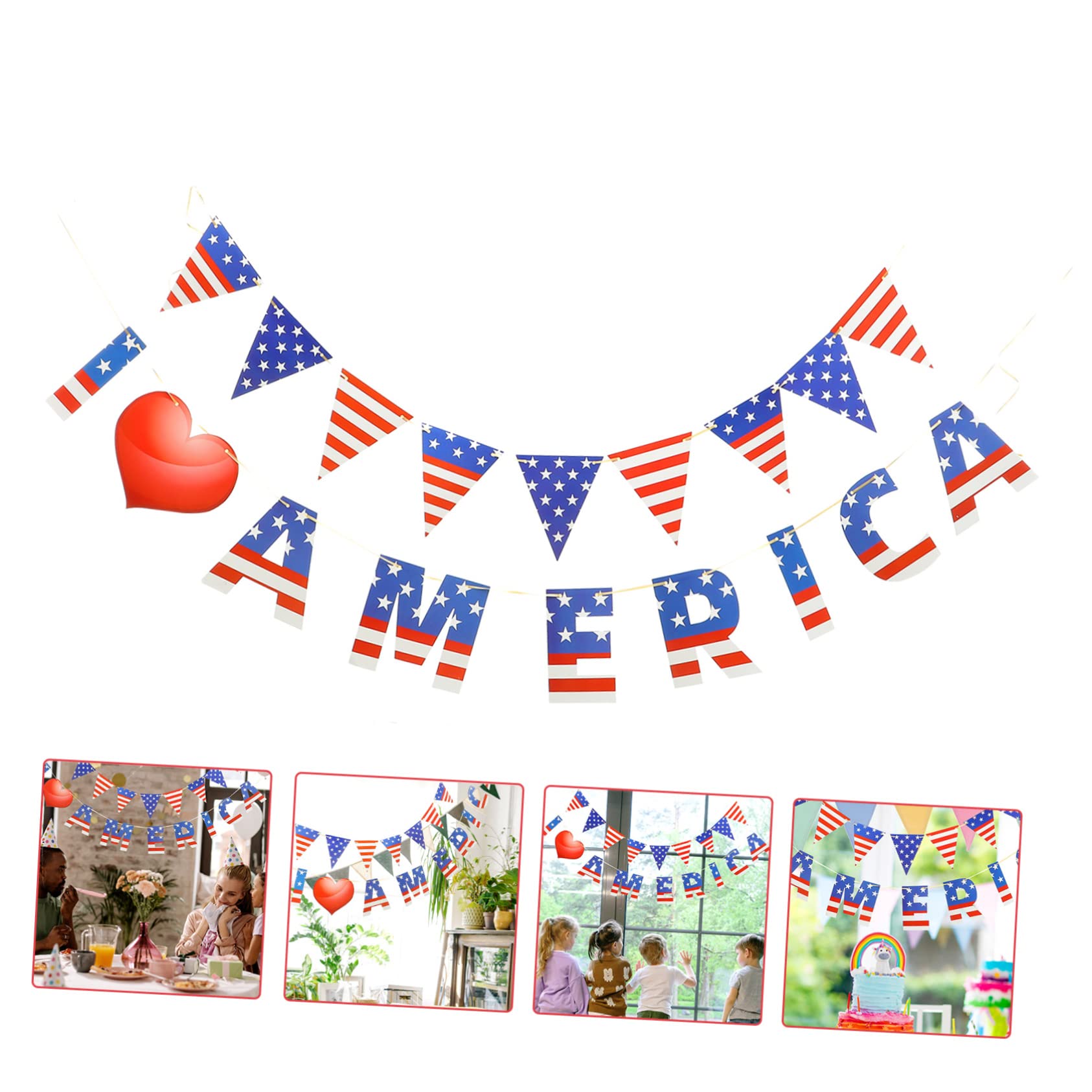 4juegos Banderín De Decoración De Día De Guirnalda De Triángulos Adorno Americano Prop Para y Momentos