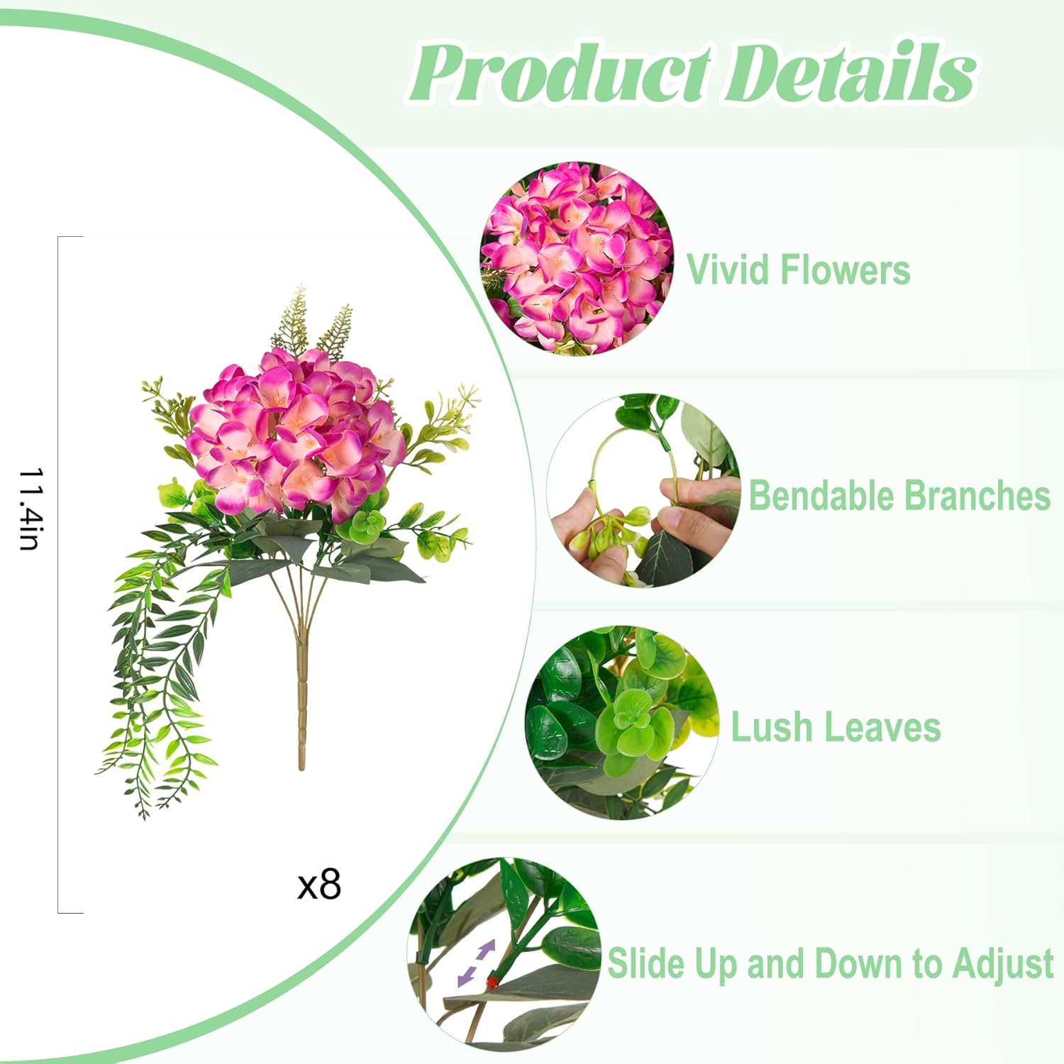 Ammyoo Artificial Hydrangea Flowers Silk Rose Red Fake Flower with Eucalyptus for Outdoor Decorations UV Resistant Realistic Faux Plants for Garden Porch Window Box Indoor Bathroom Dining Table Decor