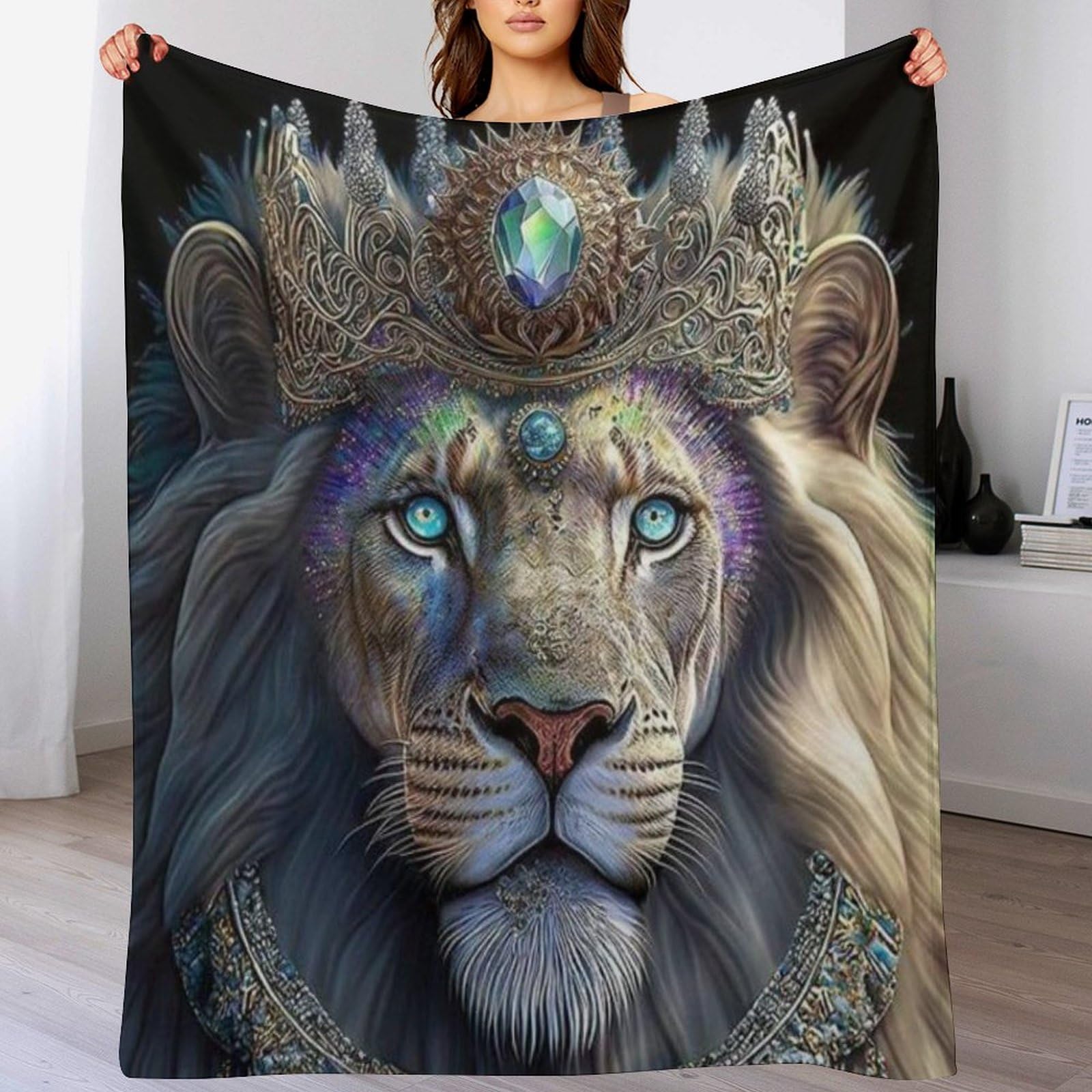 Couverture lion en flannel 100x130cm plaid pour canapé et fauteuil