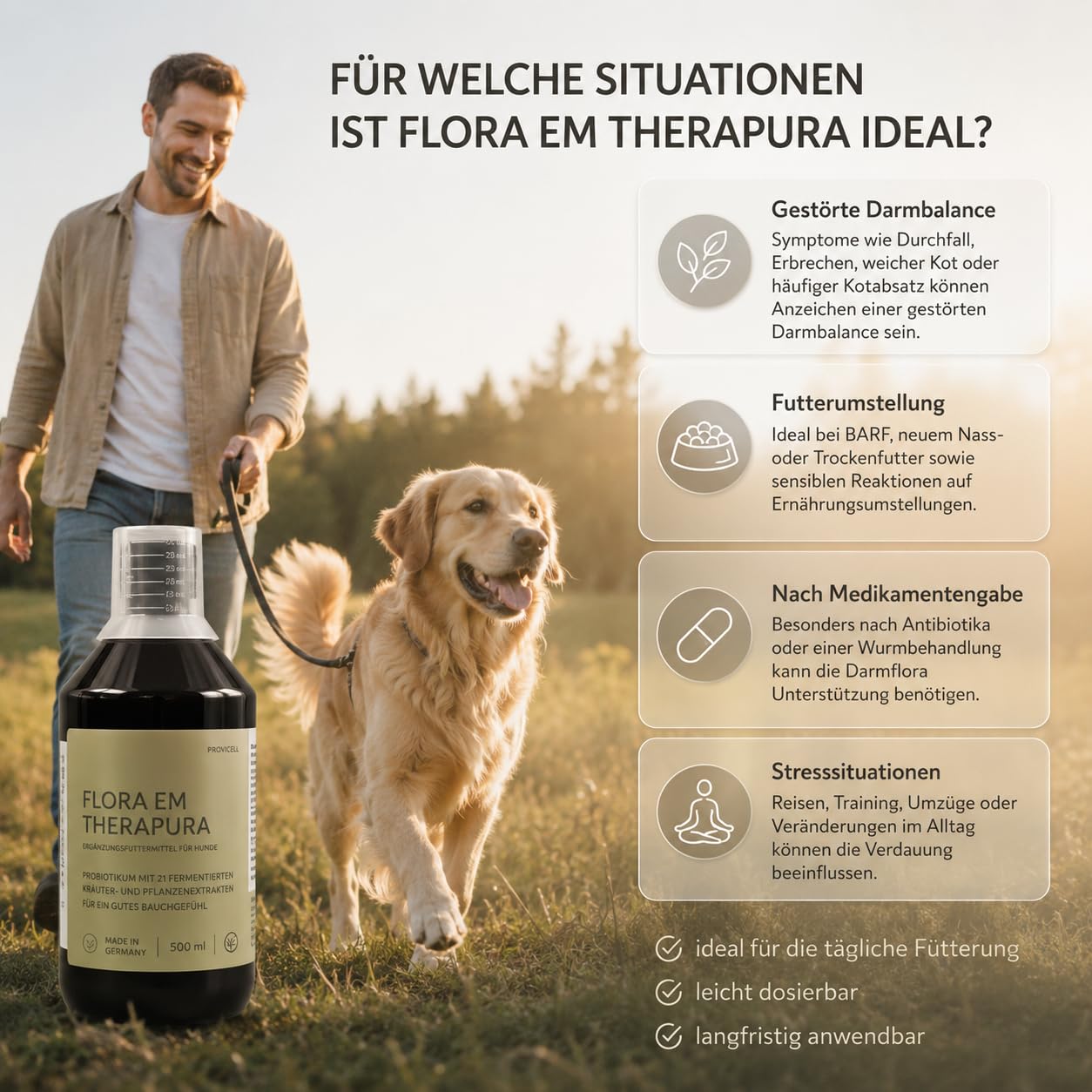 Flora EM Therapura Probiotique pour chien 500 ml liquide – Structure de la flore intestinale avec 21 herbes fermentées, micro-organismes et extraits de plantes – Digestion naturelle du chien