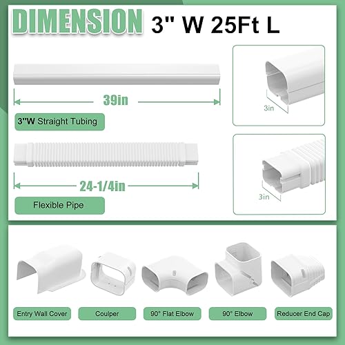 Miniatura 2 de Juego de mini línea dividida de 3 pulgadas de ancho y 25 pies de largo, kit de cubierta decorativa de PVC para aire acondicionado mini split sin