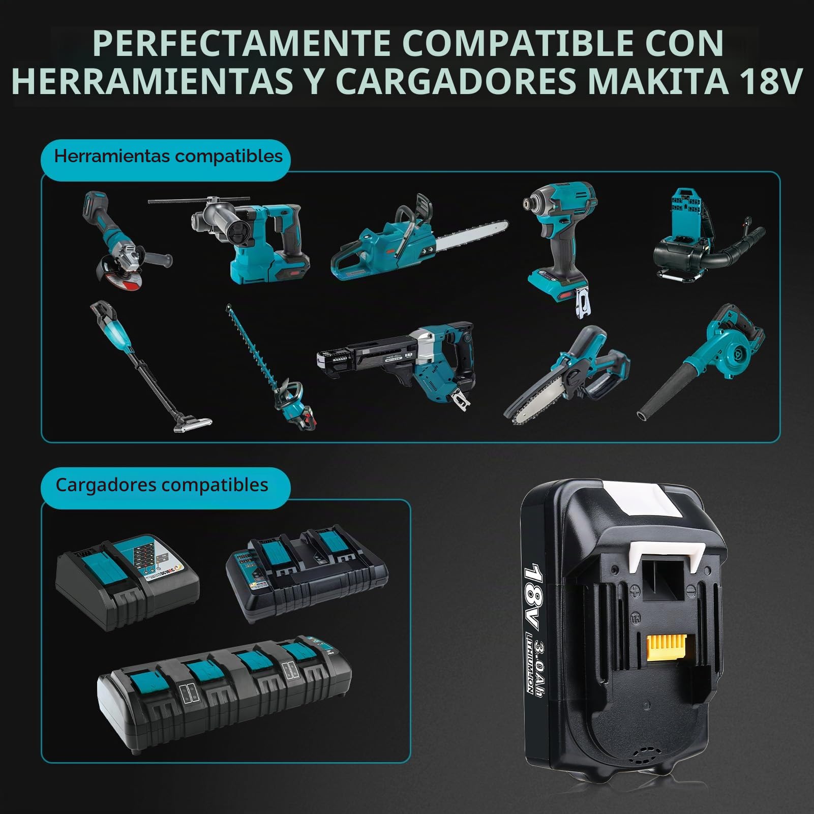 2 unidades de 3,0 Ah BL1815 batería de repuesto para Makita 18 V batería de ion de litio, compatible con cargadores originales de 18 V y herramientas eléctricas inalámbricas BL1830 BL1840 BL1850