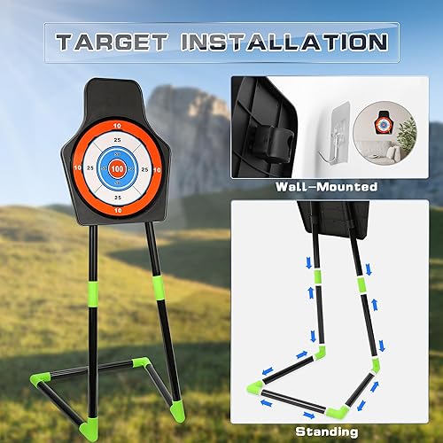 Miniatura 16 de Juego de juguetes de tiro con arco para niños, juego de arco y flecha con luz LED con 10 flechas de ventosa, objetivo de pie y carcaj