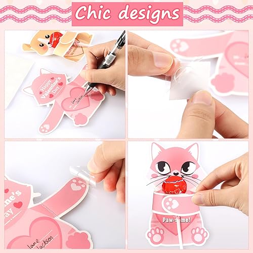 Miniatura 4 de Zonon 48 tarjetas del día de San Valentín con diseños de animales, regalos para niños, tarjetas de felicitación de San Valentín, soporte para