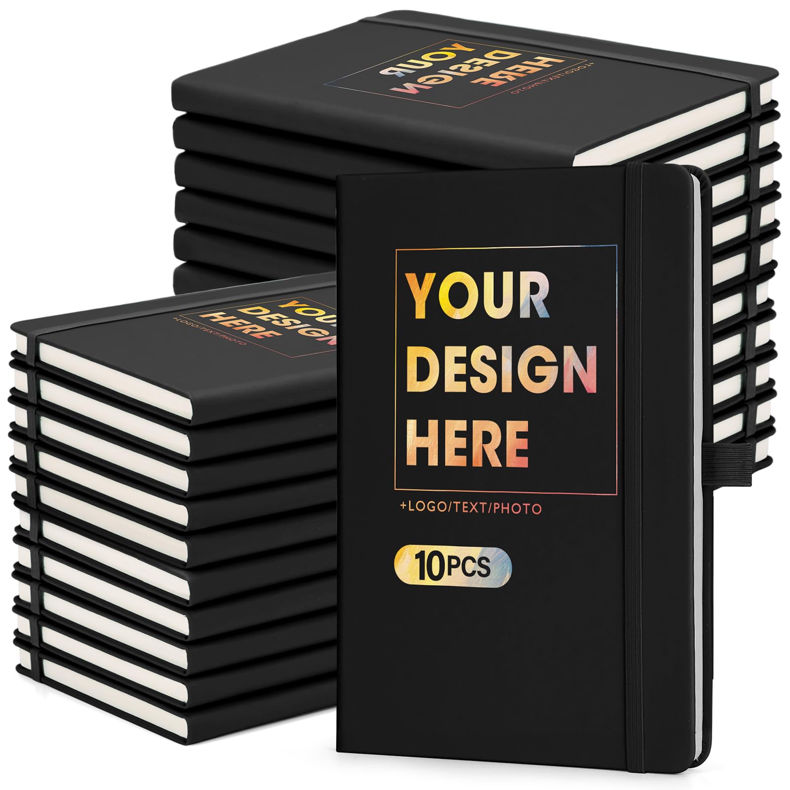 ENOMY 10 Pack Personalised Notebook with Logo/Text/Photo A5 Custom Diary Bulk Notebook for College Graduation Office, Business Promotion Idea Black