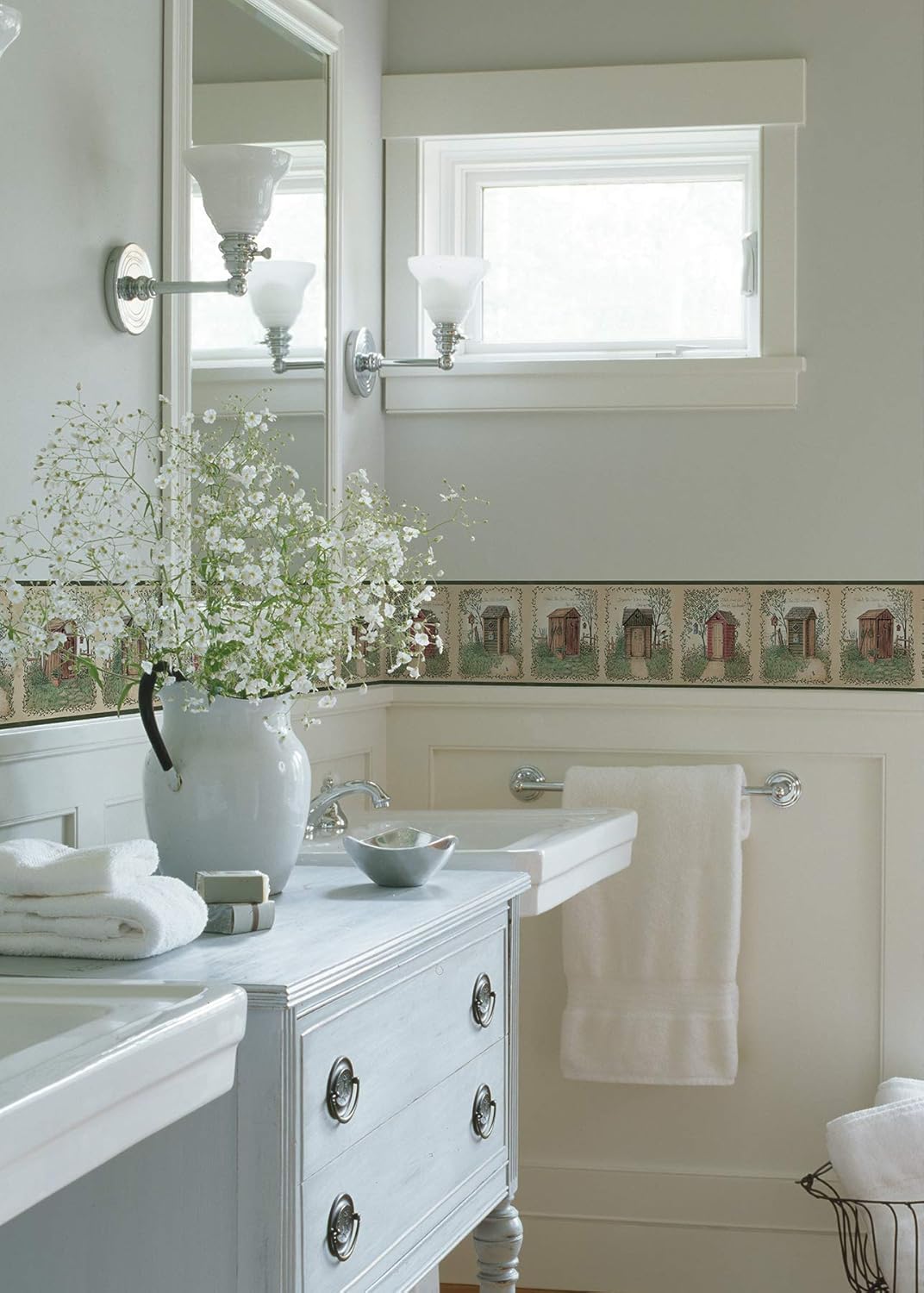 Chesapeake CTR50321B Fisher Sage Country Outhouses Wallpaper Border