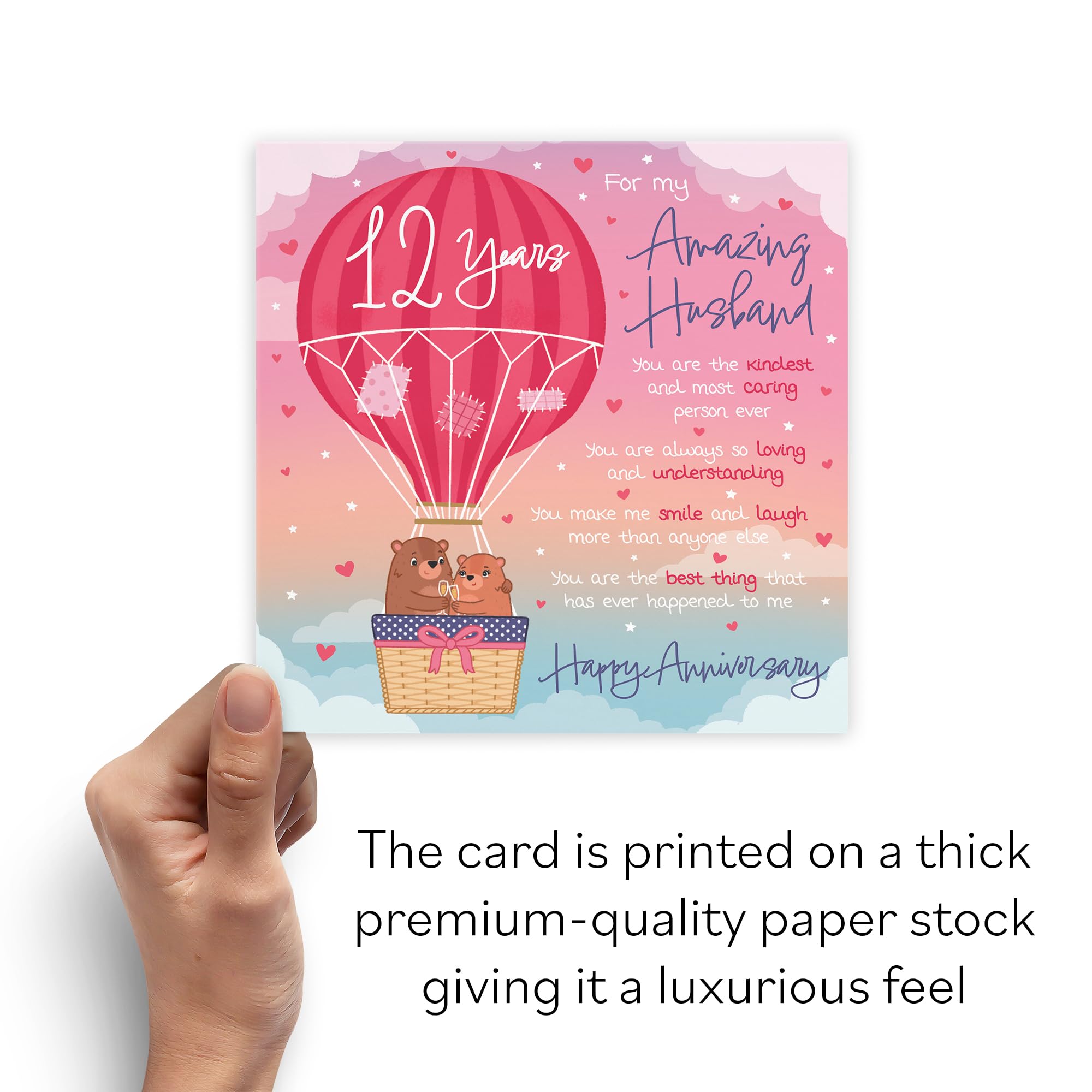 Hunts England, Husband 12th Anniversary Poem Card, Love Is In The Air, Beautiful Love Verse, Cute Bears - Image 3