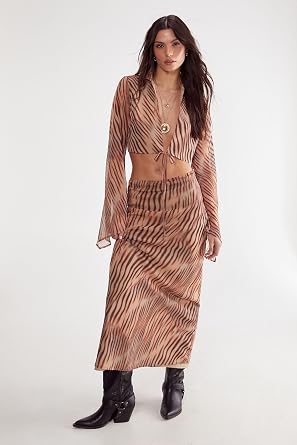 Nasty Gal Women's Chiffon Blurred Zebra Print Maxi Skirt