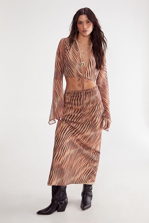 Nasty Gal Women's Chiffon Blurred Zebra Print Maxi Skirt