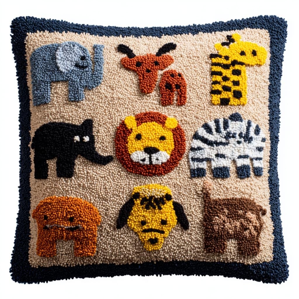 AxiangziK Latch Hook Pillow Kit for Adults,Animal 43X43Cm Handmade Embroidery Kits,Cross Stitch Sofa Cushion Cover with Crochet Yarn for Beginners and Home Decor