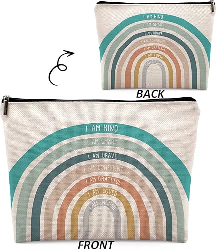 Miniatura 2 de I am Kind Smart Brave - Bolsa de cosméticos bohemia con diseño de arco iris, con cita inspiradora, bolsa de maquillaje, bolsa de cosméticos con