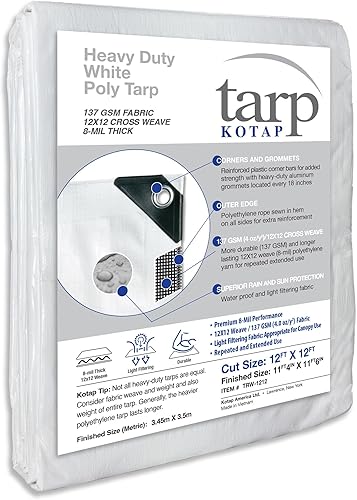 Kotap TRW-1212 - Lona de polietileno resistente de 8 mil con protección UV, 12 pies X 12 pies, blanco