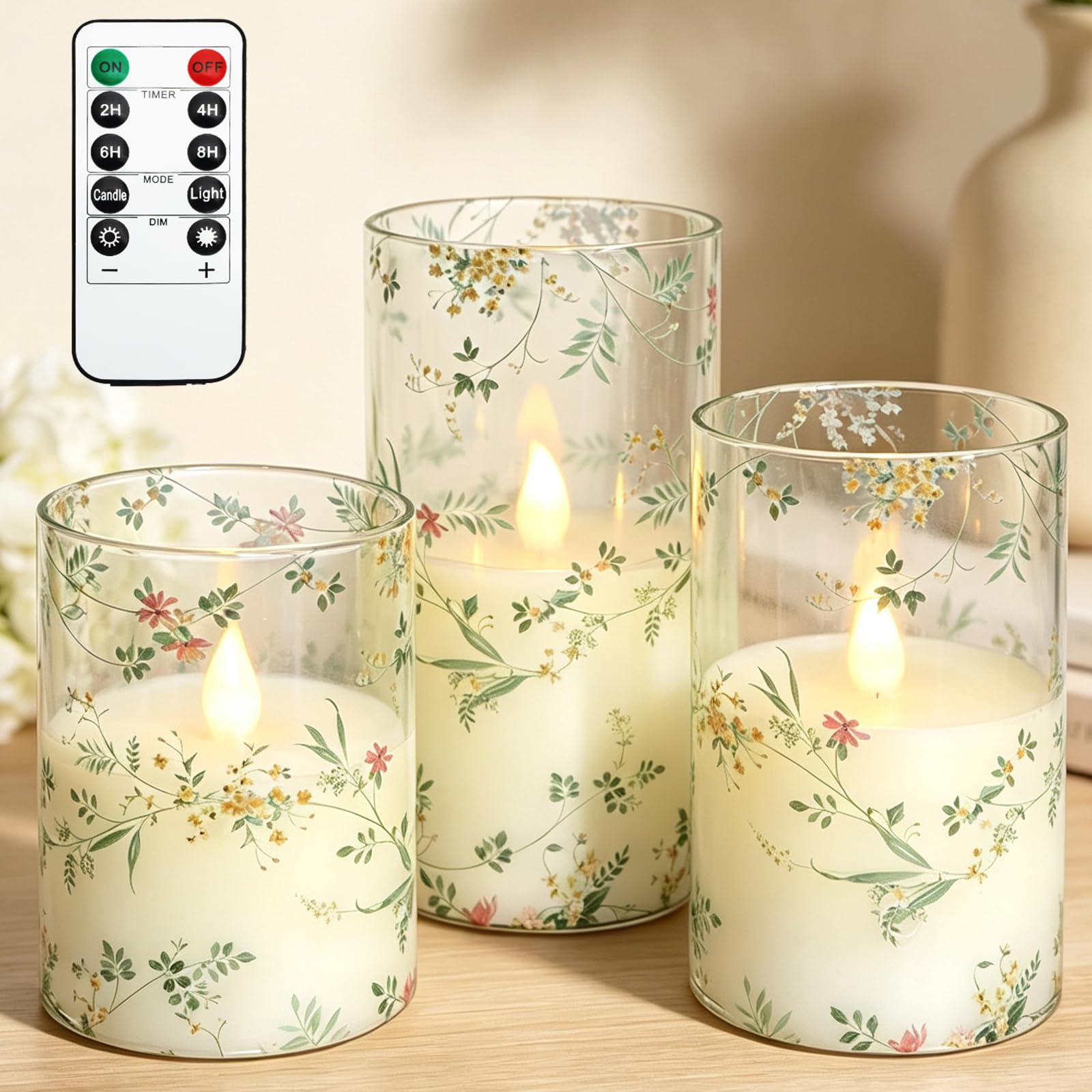 Velas LED parpadeantes de cristal auténtico con diseño floral 3