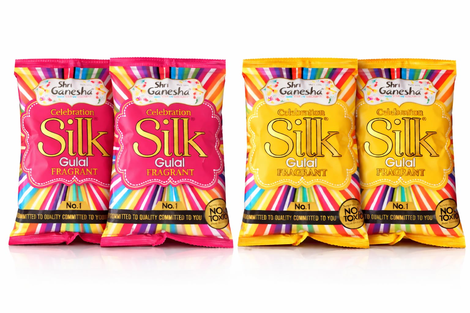 Natural Holi Colours Organic Holi Gulal Rang - Shree Ganesha (80g x 4 Packet) Gulal Colours - Herbal Eco Friendly Colour for Kids Family Men Women 100% Safe - Pack of 4 (Pink & Yellow)