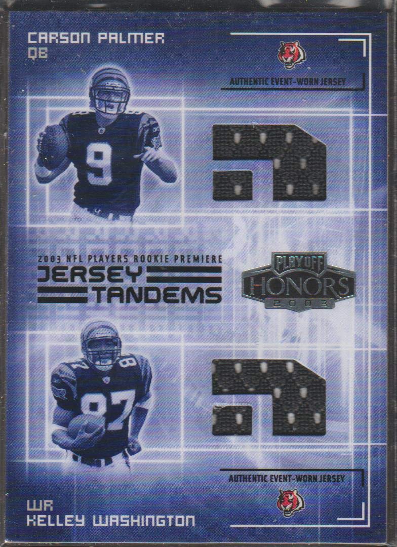 2003 Playoff Homors Carson Palmer/Kelley Washington Bengals Dual Jersey Football Card #JT-1