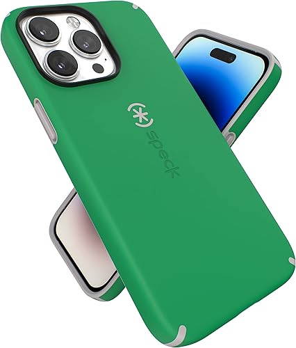 Speck Funda para iPhone 14 Pro Max, delgada, protección contra caídas, resistente a los arañazos, suave al tacto, doble capa, verde renovadosuéter