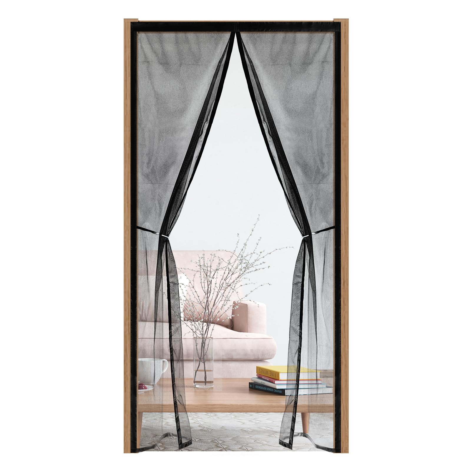 Magnetic Fly Screen for Doors 210x180cm,Magnetic Door Curtain & Mosquito Net, Breathable High-Density Mesh, Hands-Free Pet & Kid Friendly, Fits Various Sizes, Patio/Balcony/Sliding Door,Black