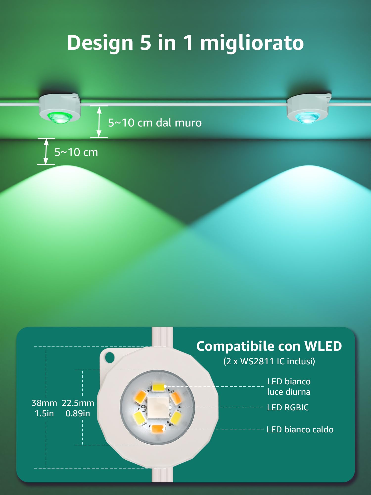 Lepro E1 AI Luci Natale Esterno 30m,60 LED RGBIC & Luce Bianca | Decorazioni Natalizie Compatibile con Alexa/Google Home,Tema AI per Luci Natale,Progettista Illuminazione AI Personalizzato