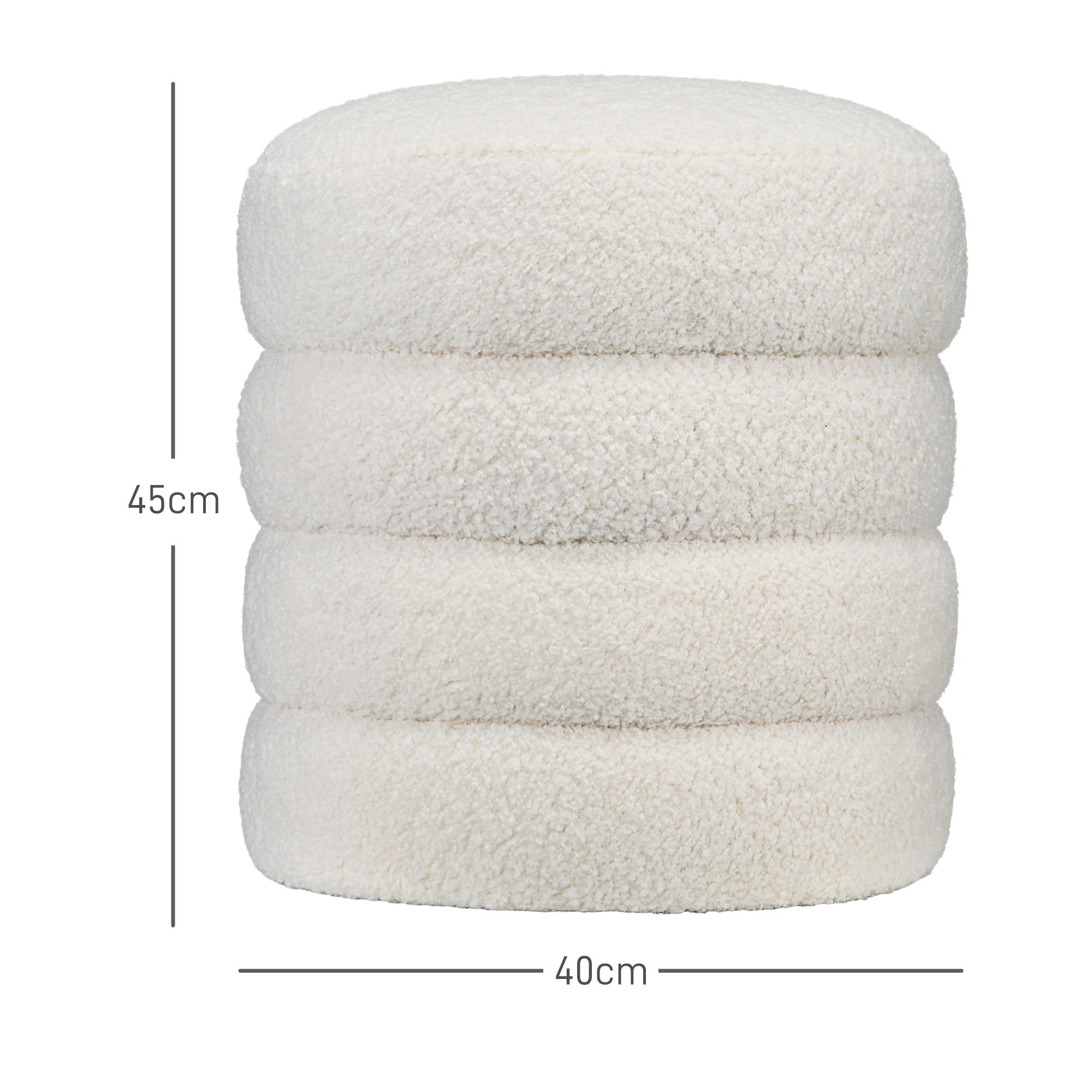 HOMCOM Taboret do siedzenia, okrągły taboret o wyglądzie pluszowego aksamitu, otomana, do sypialni, salonu, kremowo-biały, Ø 40 x 45 cm