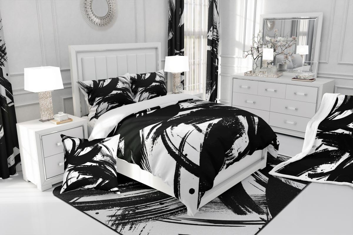 jejeloiu Black and White Bed Sheets Set King Size Geometric Modern Line Sheet Set for Kids Abstract Neutral Art Sheets with Deep Pocket Fitted Sheet Women Men Teens Decor Bedding