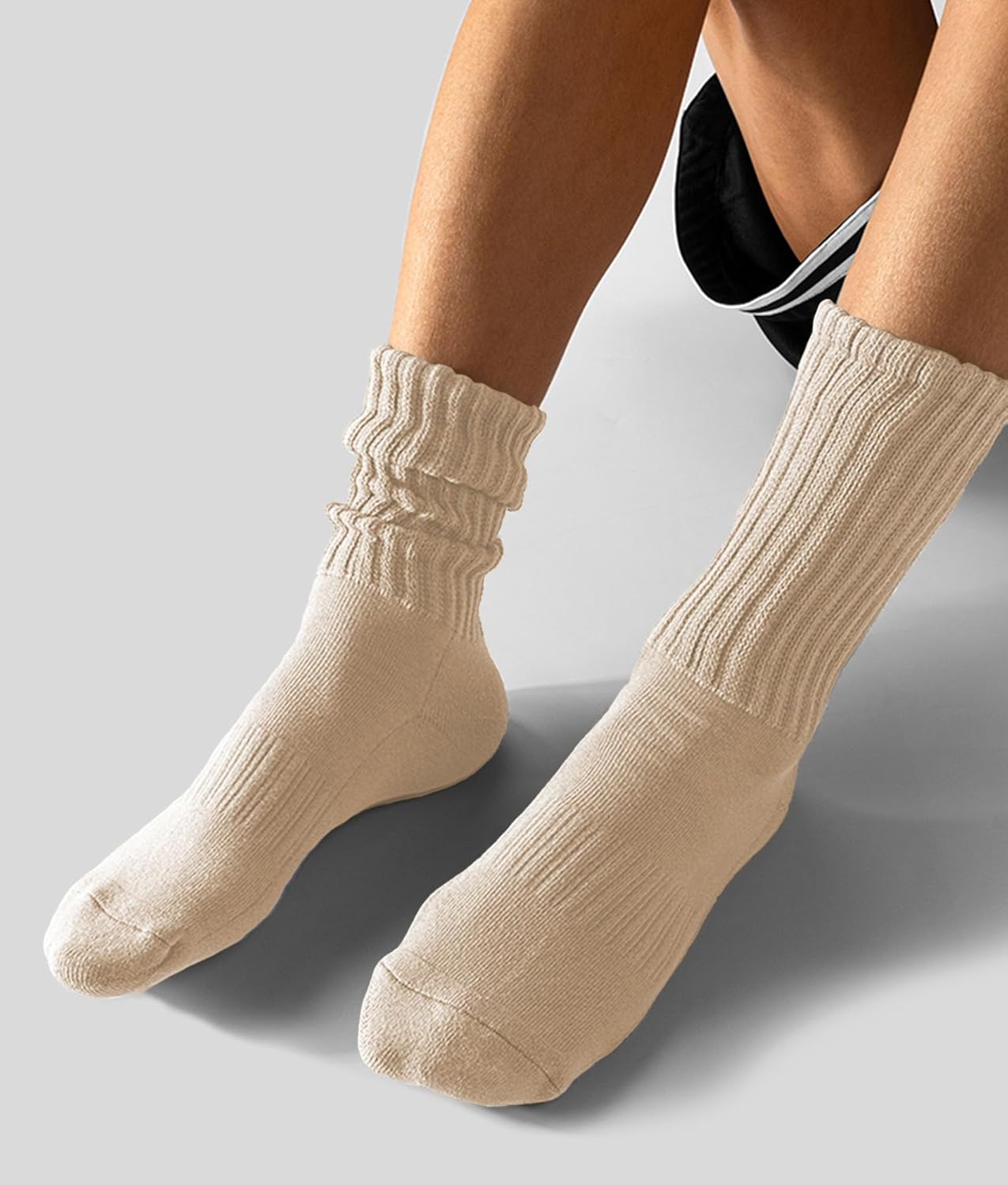 Women's Scrunch Crew Socks Retro 3-Pack Solid Cotton Boot Calf Chunky Ribbed Cozy Slouchy Socks Size 5-11 - Image 2