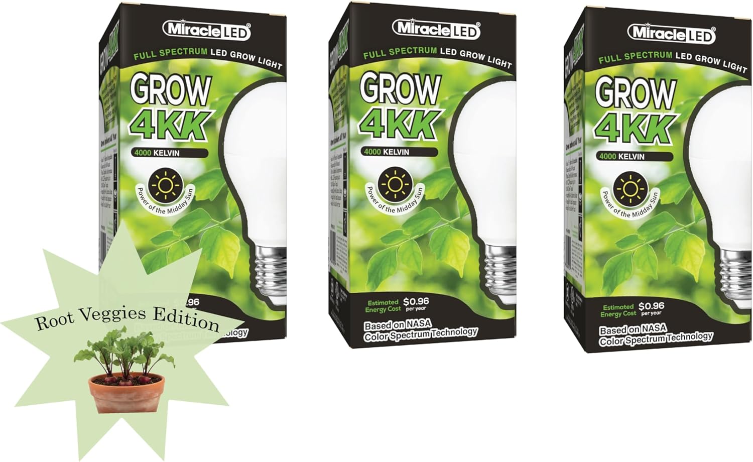 Miracle LED 4KK 8W Root Veggie Starter, Grow Light Bulbs (3-Pack)