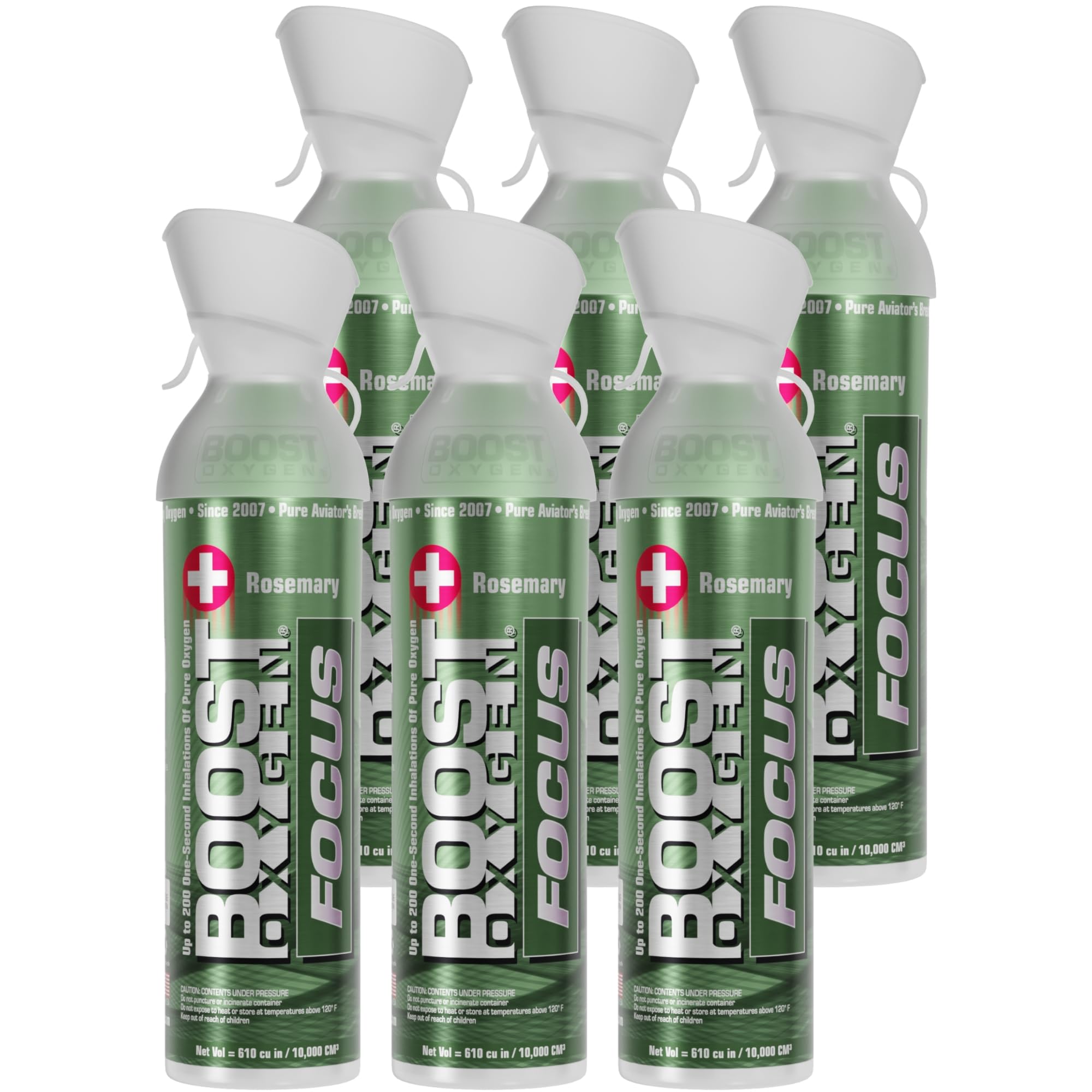 Boost Oxygen Large Focus Rosemary Aroma 10 Liter Canister | All-Natural Resiratory Support for Aerobic Recovery, Altitude, Performance and Health (6 Pack)