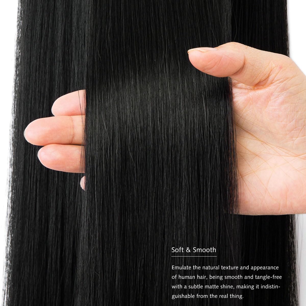 Yamel Clip in Hair Extensions One Piece 5 Clips Long 20 inch Natural Black Straight Synthetic Hairpieces 3/4 Full Head Clip in Hair Extension - Image 3