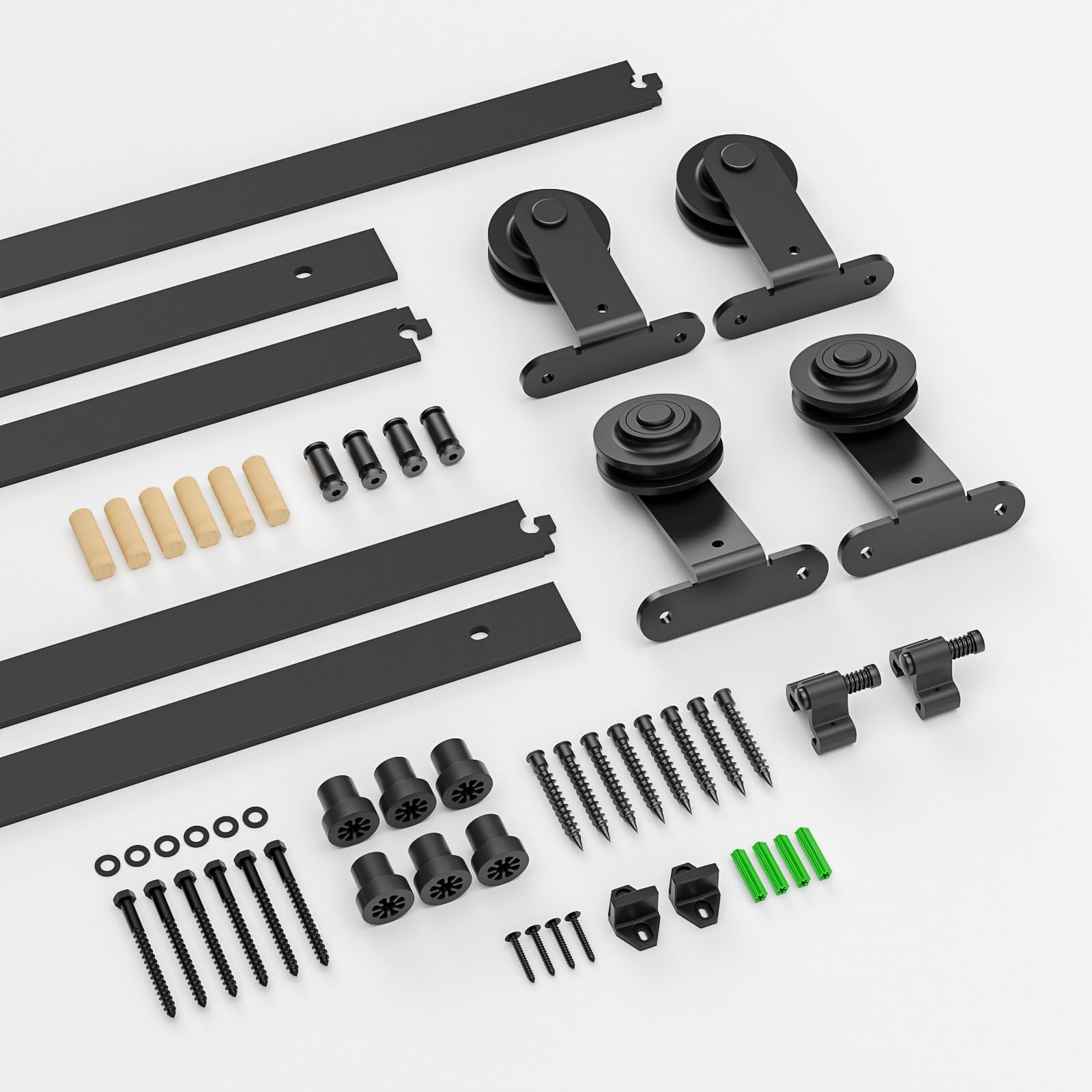 5FT/152CM Binario per Porta Scorrevole Kit per Coincide Doppia Porta Barn Bypass Sistema Nero Forma T