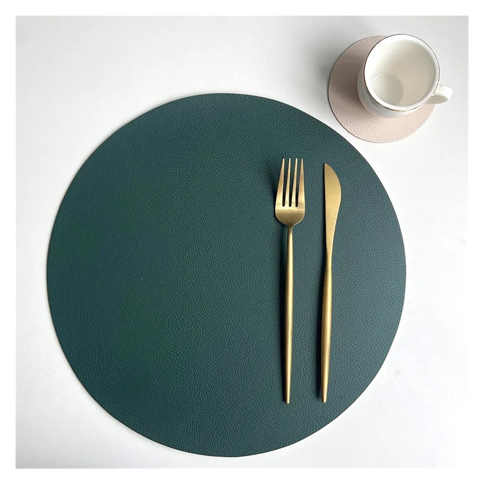 Dqzrtueca Rds Green Cream Pu Faux Leather Round Placemats And Coasters Set