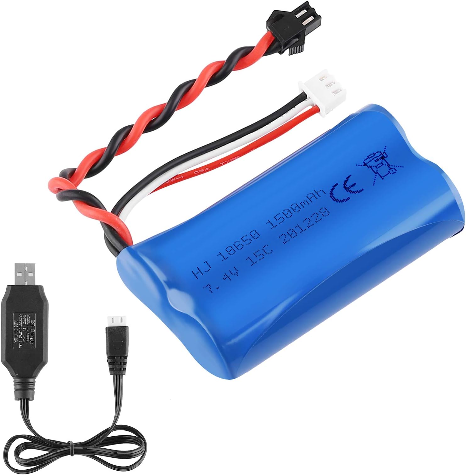 Innovateking 7.4V 1500mAh Li-ion Battery 15C SM Plug Rechargeable Battery with USB Charger for RC Car Boat Spare Parts Accessories