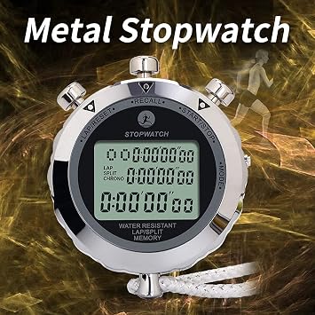 Digital Stopwatch, Metal Stop Watch 10 Lap Memory Stopwatch Timer, Water Resistant Stopwatch for Sports, Competitions, Games